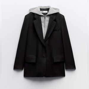 Zara Contrasting Hooded Blazer